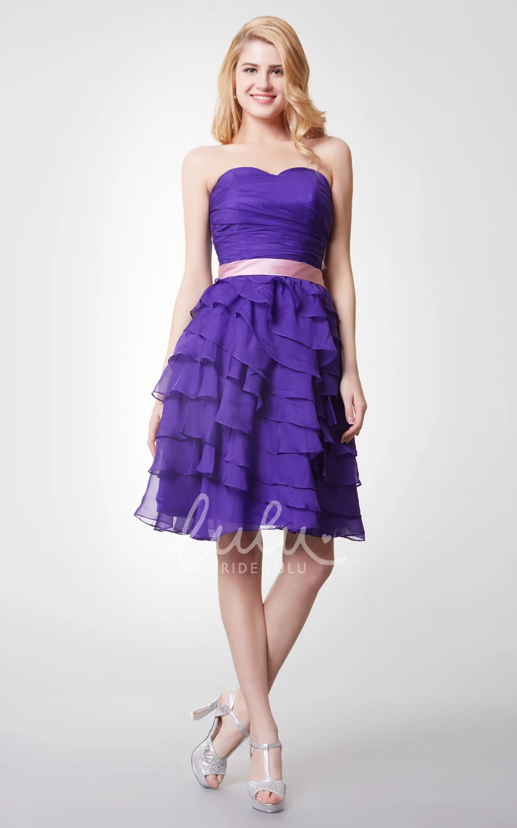 Ruched Strapless Chiffon Dress with Satin Bow Belt Short & Chic