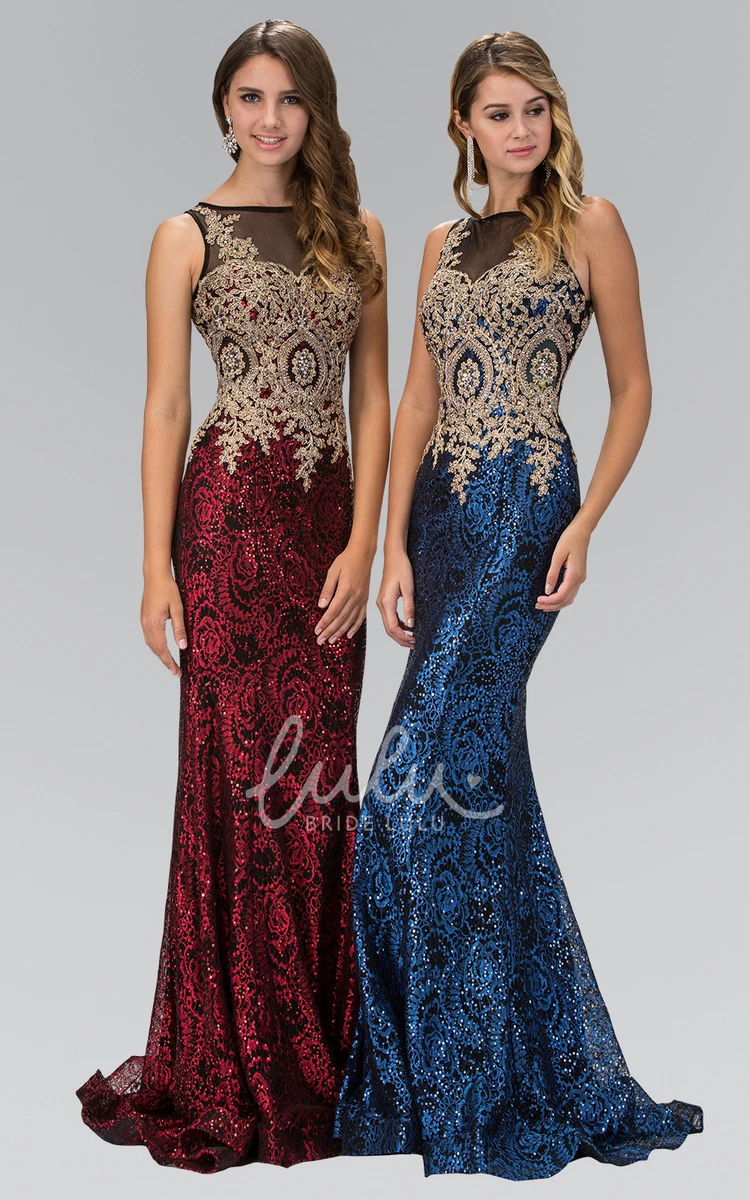 Sleeveless Sheath Sequins Illusion Dress with Beading Bateau Neckline