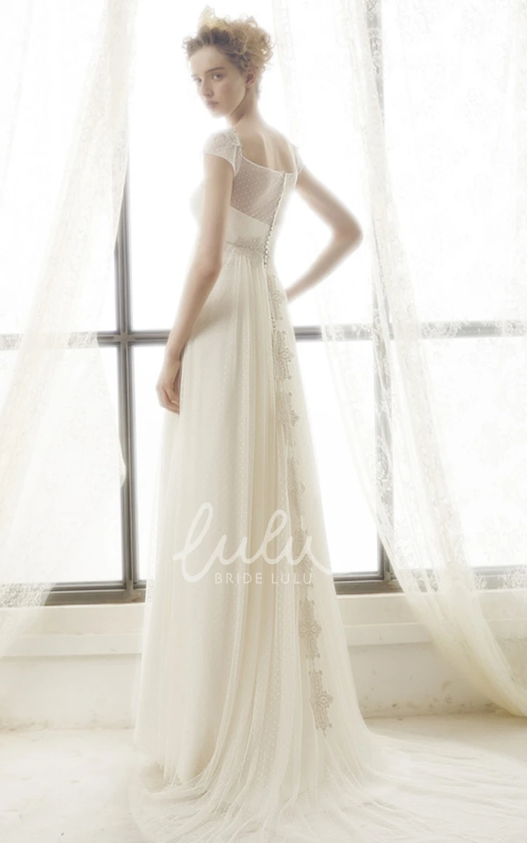 Cap-Sleeve Tulle Wedding Dress with Empire Waist and Appliques