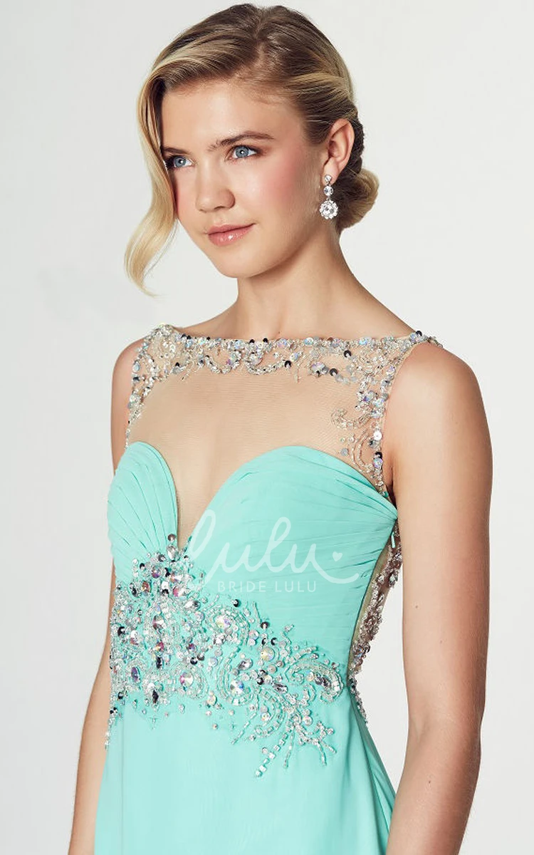 Bateau Neck Sleeveless Chiffon Prom Dress With Criss-Cross Detail