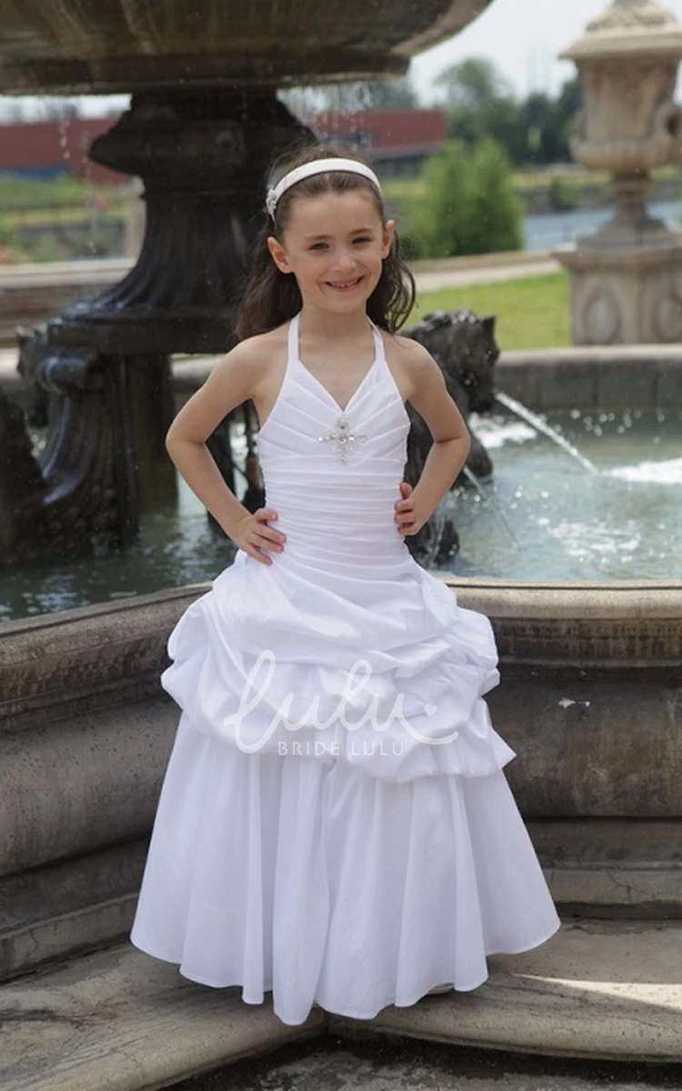 Halter Taffeta Ruffled Skirt Flower Girl Dress for Wedding Modern and Flowy