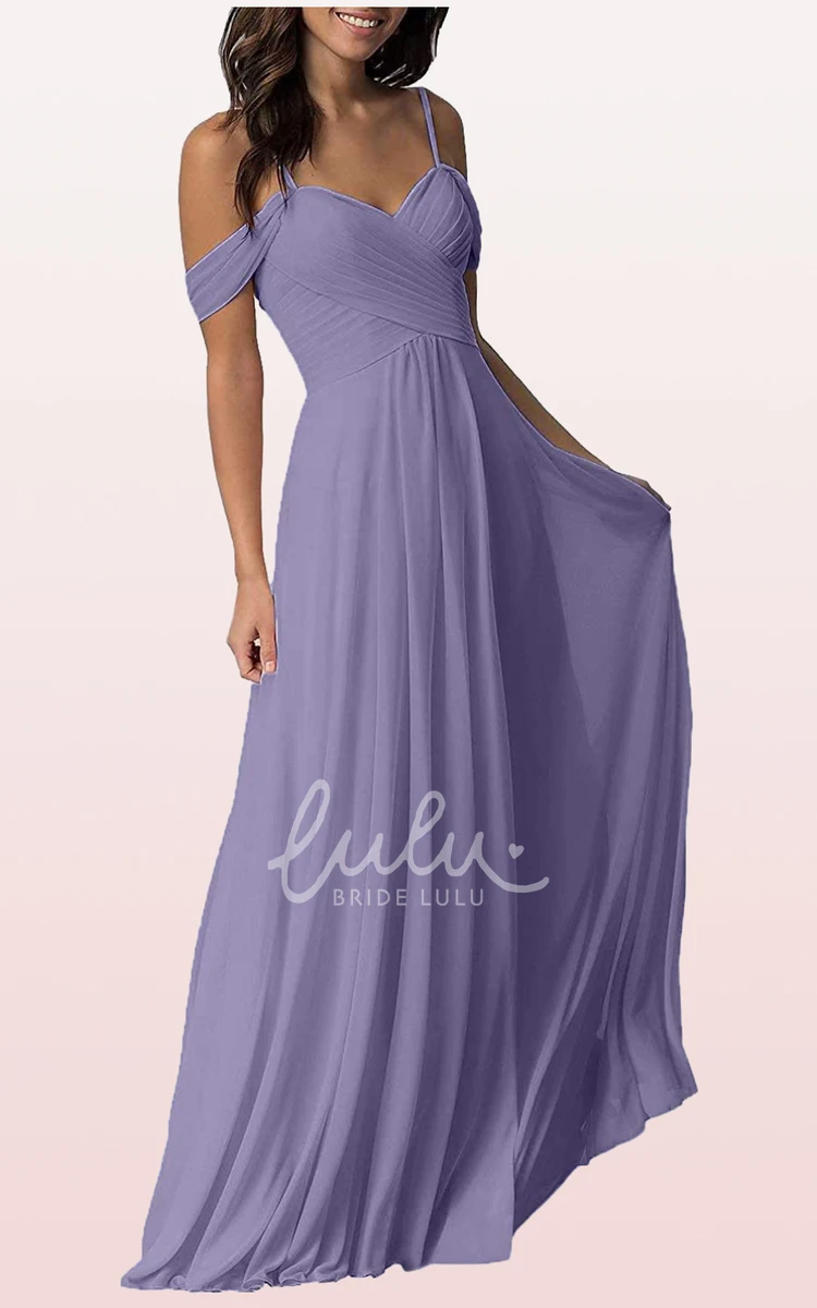 Off-the-Shoulder Chiffon A-Line Bridesmaid Dress with Ruching Flowy & Classy