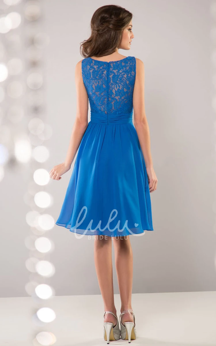 Chiffon Lace Back Bridesmaid Dress with V-Neck and Sleeveless Design