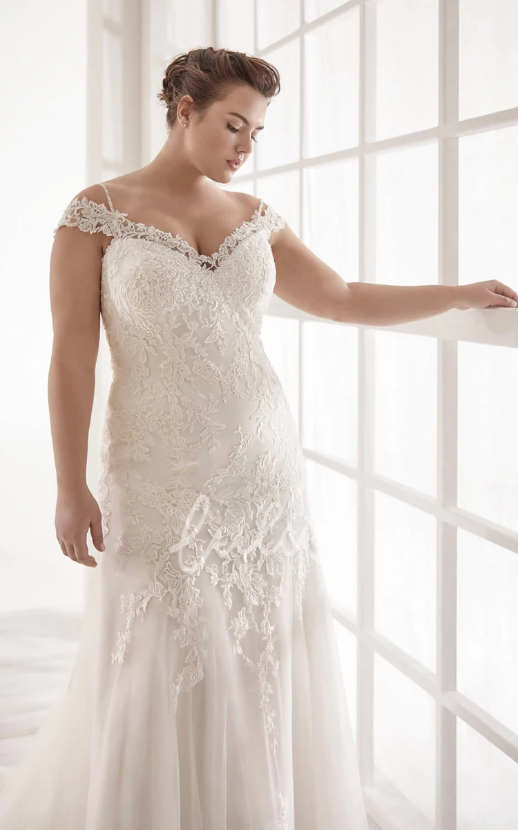 Off-the-shoulder Lace Trumpet Wedding Dress with Straps and V-Back