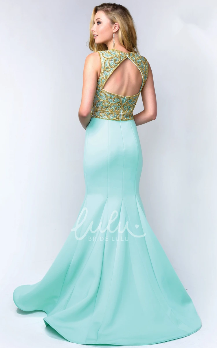 Mermaid Satin Formal Dress with V-Neck and Beading