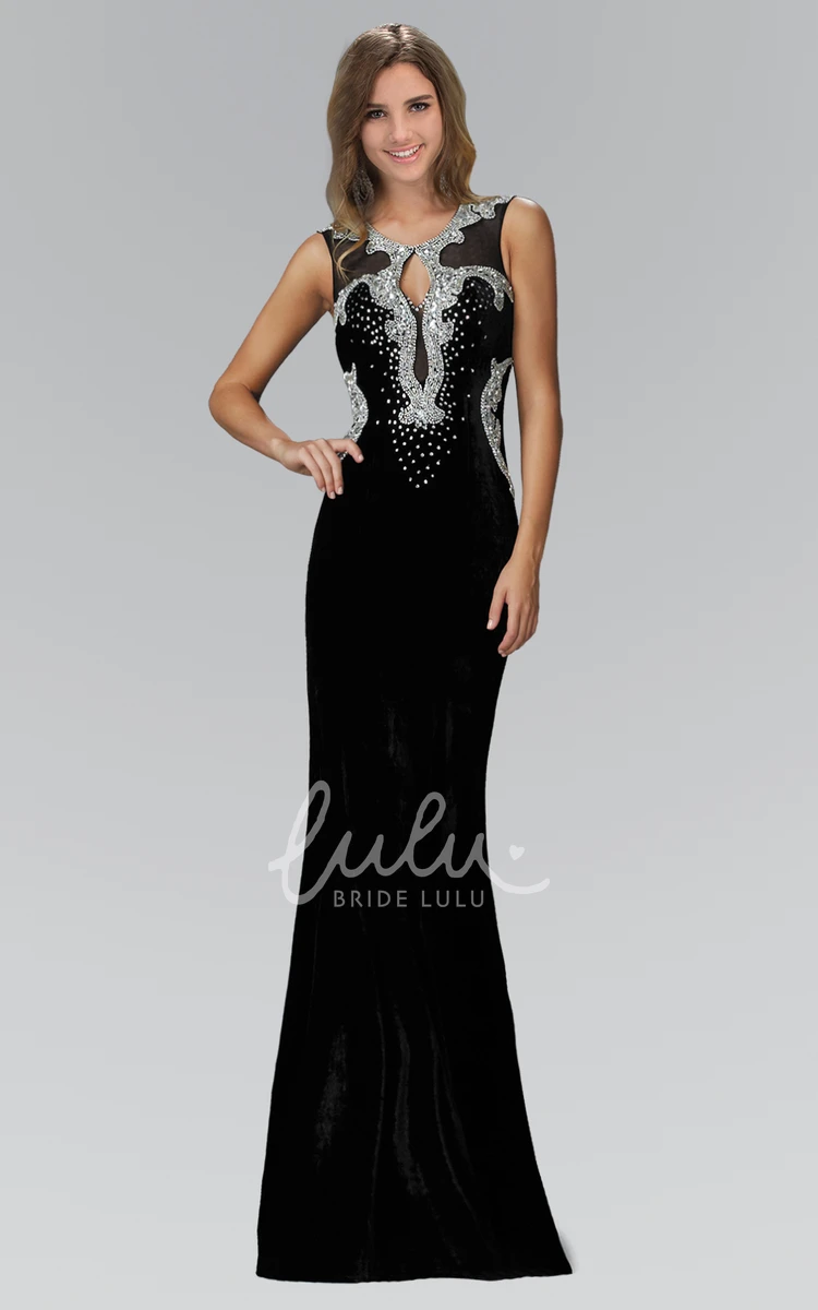 Sleeveless Scoop-Neck Jersey Formal Dress with Beading and Keyhole