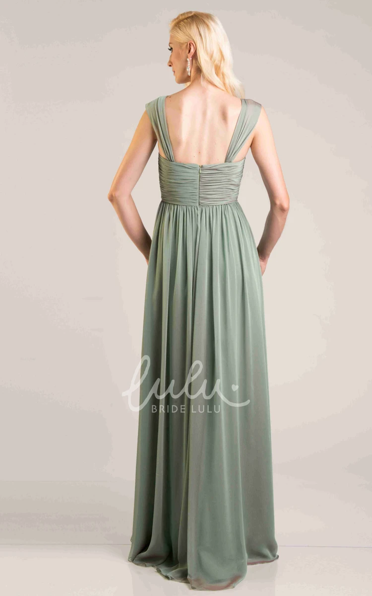 Chiffon A-Line Bridesmaid Dress Cap Sleeves and Pleats