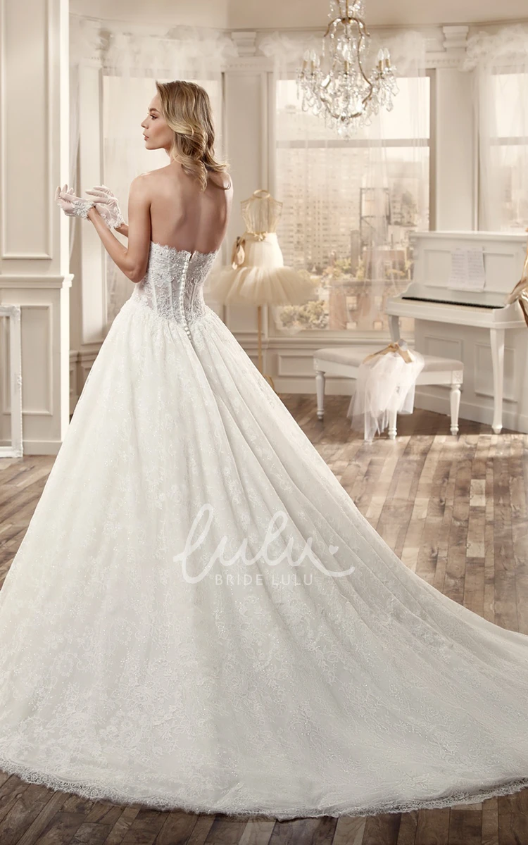 Applique Sweetheart Wedding Dress with Pleated Skirt Romantic Bridal Gown