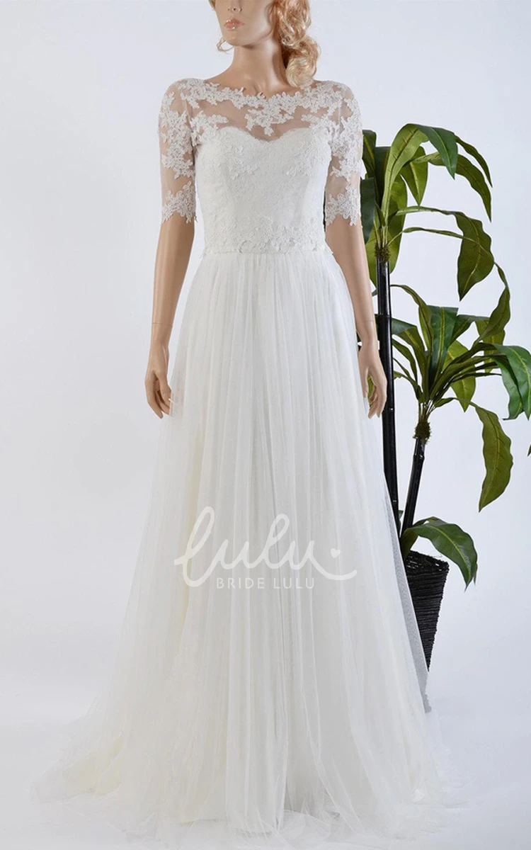 Satin Tulle Lace Wedding Dress with Bow Elegant Bridal Gown