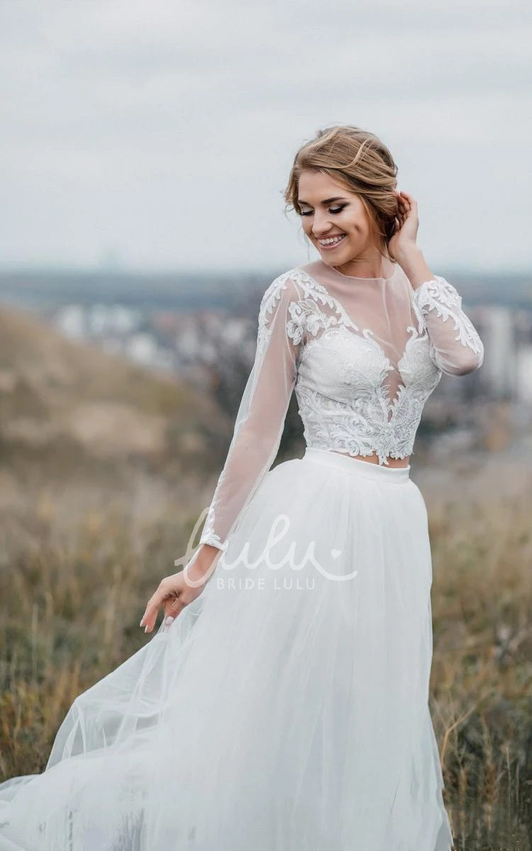 Glamorous Bohemian Lace Two Piece Tulle Wedding Dress with Appliques Classy Bridal Gown