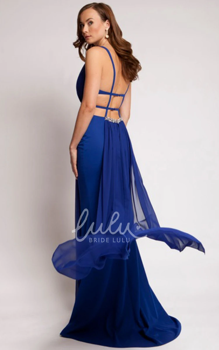 Jeweled Chiffon Prom Dress with Sleeveless V-Neck Ruching and Straps