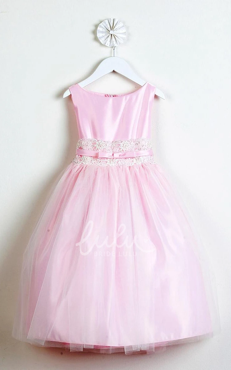 Tiered Tulle Flower Girl Dress with Bow and Sash Tea-Length