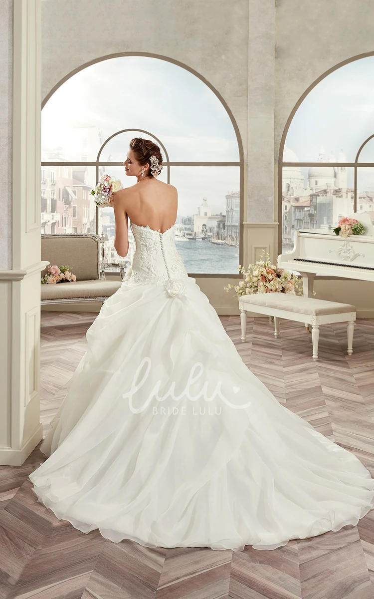 Floral A-Line Wedding Dress with Side Ruffles and Open Back