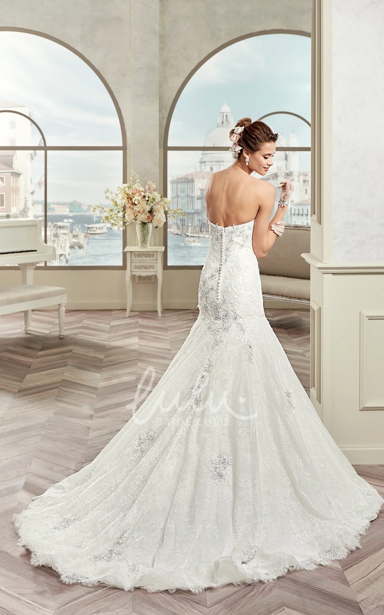 Mermaid Wedding Dress with Sweetheart Neckline Appliques and Asymmetrical Ruffles