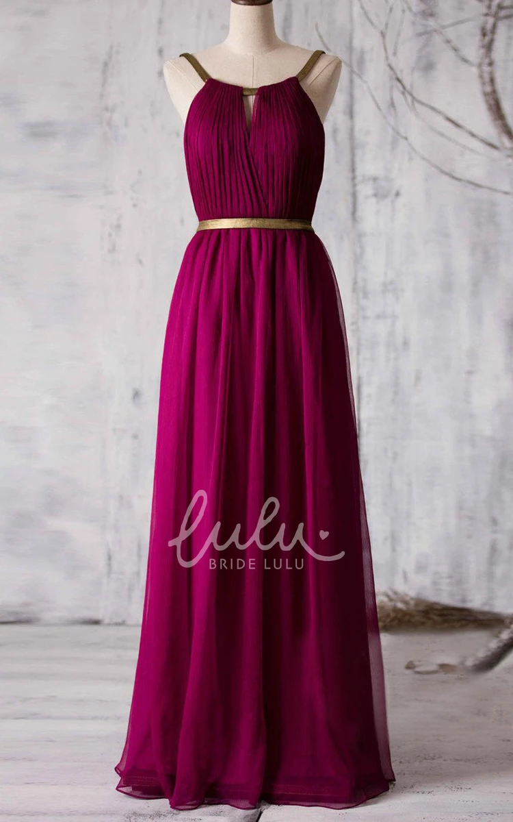 A-line Chiffon Pleated Dress Back Keyhole Floor Length