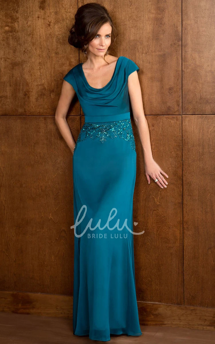 Draped Neckline Mother Of The Bride Dress with Sequins Long Cap Sleeves
