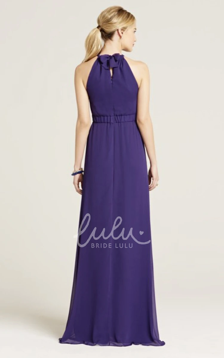 Bowed Halter Chiffon Bridesmaid Dress Sleeveless