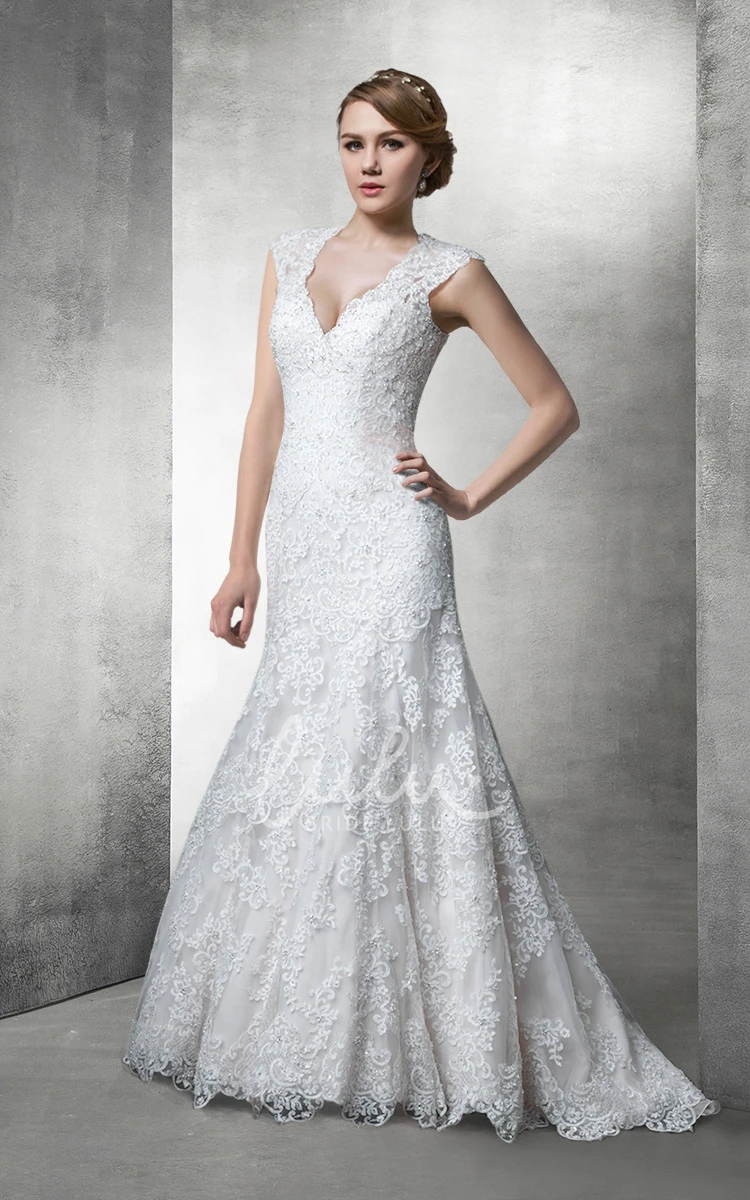 Sleeveless Lace Mermaid Wedding Dress Simple V Neck