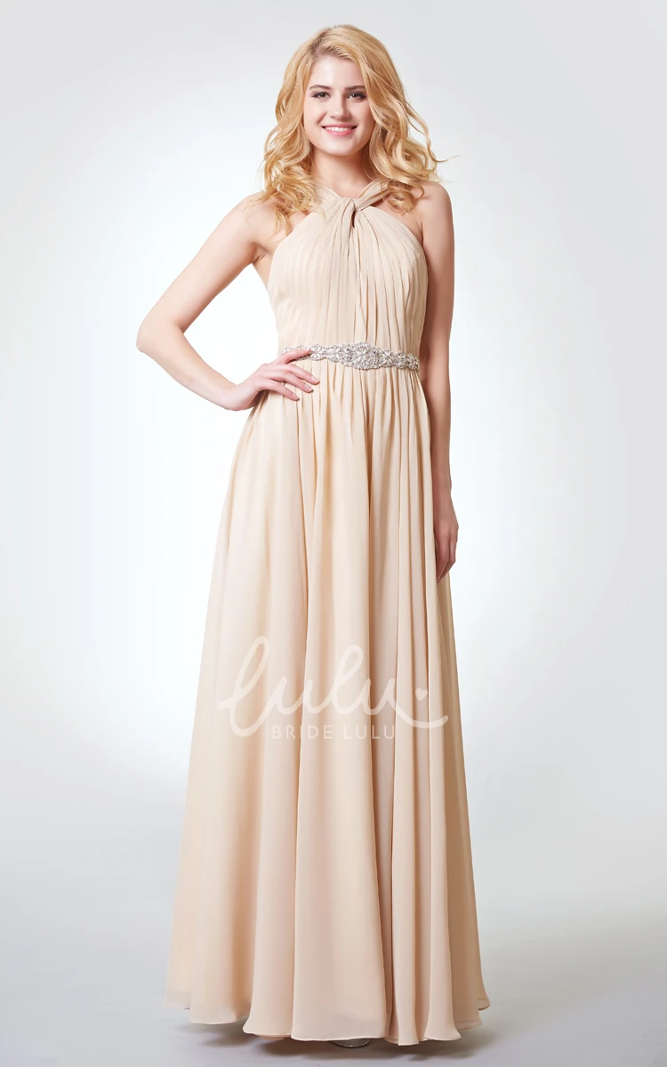 Sleeveless A-line Chiffon Bridesmaid Dress with Ruching and Pleats Long