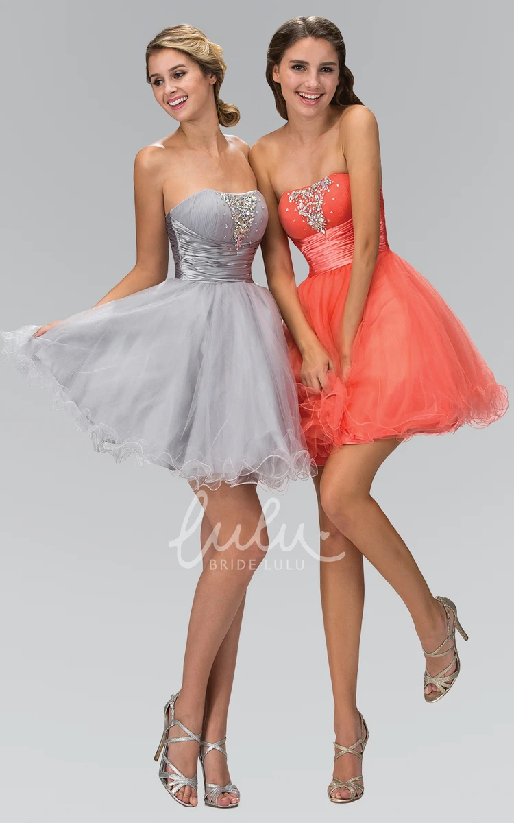 Short Tulle A-Line Prom Dress with Beading & Ruffles