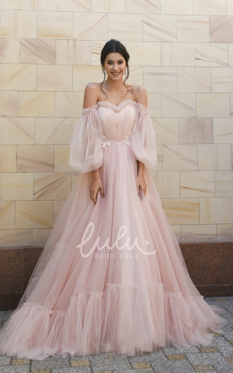 Charming Off-shoulder Tulle Wedding Dress with Poet Sleeves Elegant and Flowy