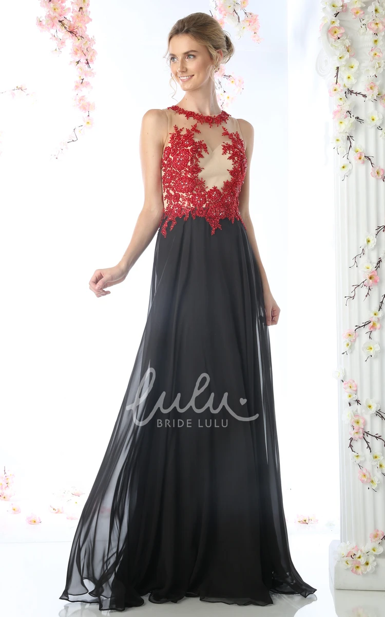 Maxi Chiffon Jewel-Neck Dress with Appliques for Women