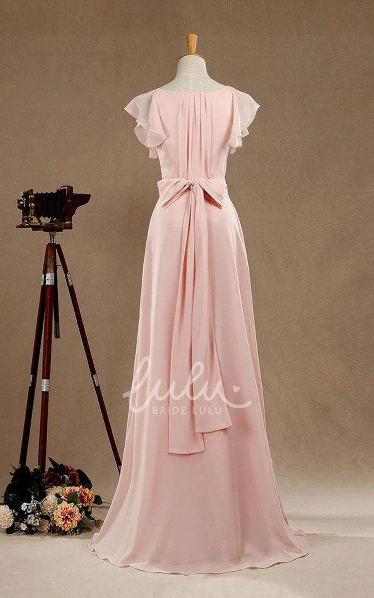 Blush Long Bridesmaid Dress with Flowy Chiffon Fabric and Elegant Design