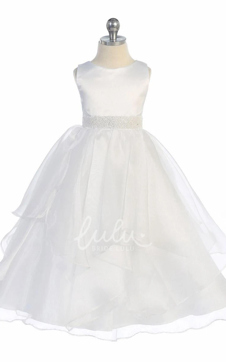 Beaded Sequins and Organza Flower Girl Dress Tiered Style with Sash
