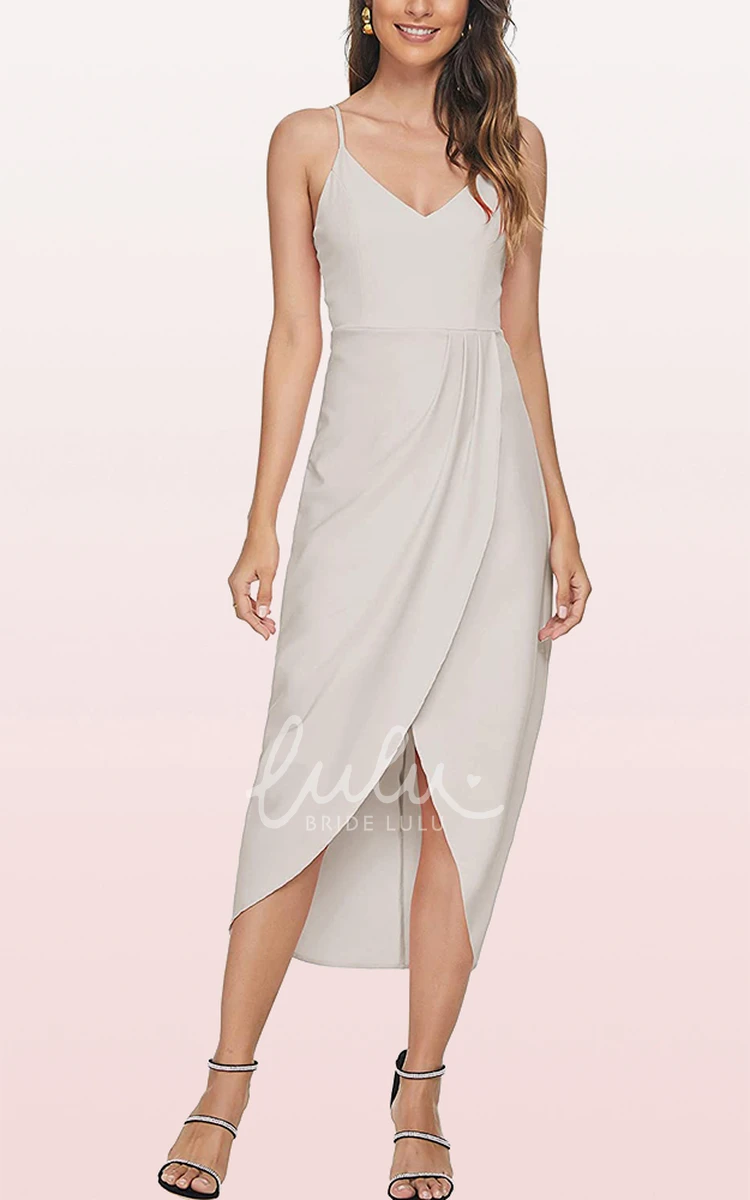 Chiffon V-Neck Bodycon Prom Dress with Draping Romantic Split Front