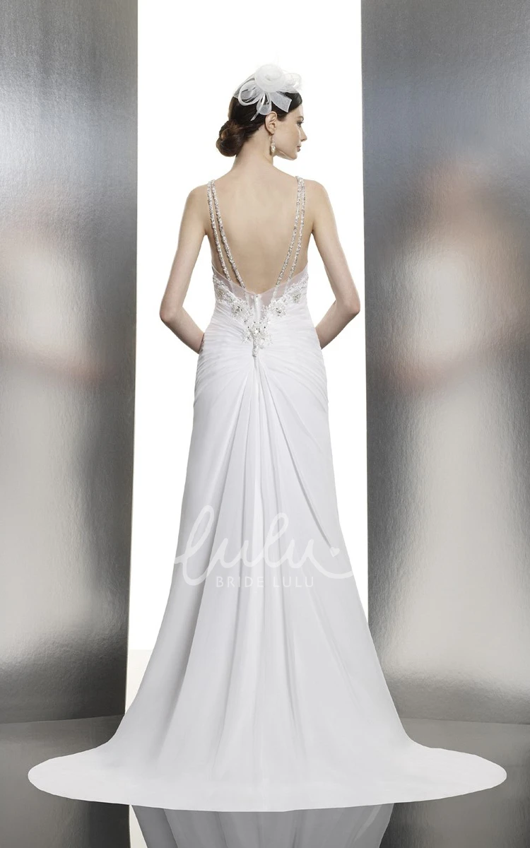 Beaded Ruched Chiffon A-Line Wedding Dress Spaghetti Straps Classy Bridal Gown