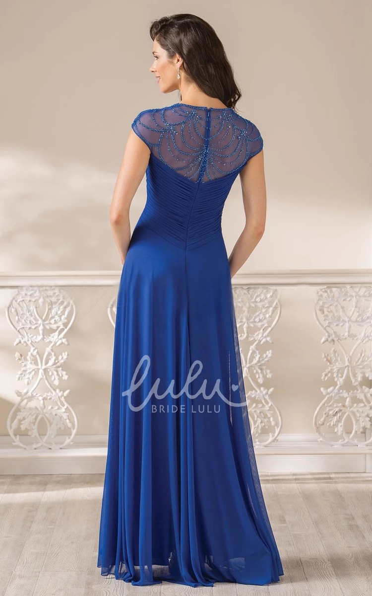 Illusion Beaded Back Cap-Sleeved A-Line Mother Of The Bride Dress