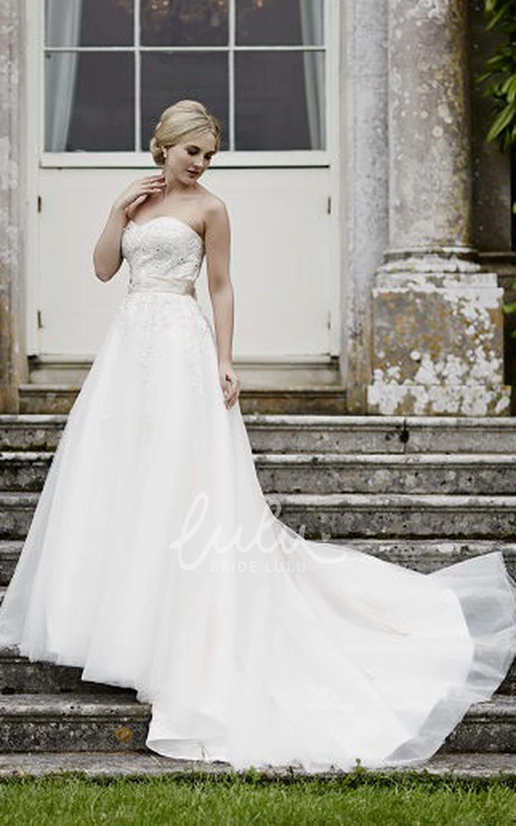 Strapless A-Line Wedding Dress with Appliques and Beading