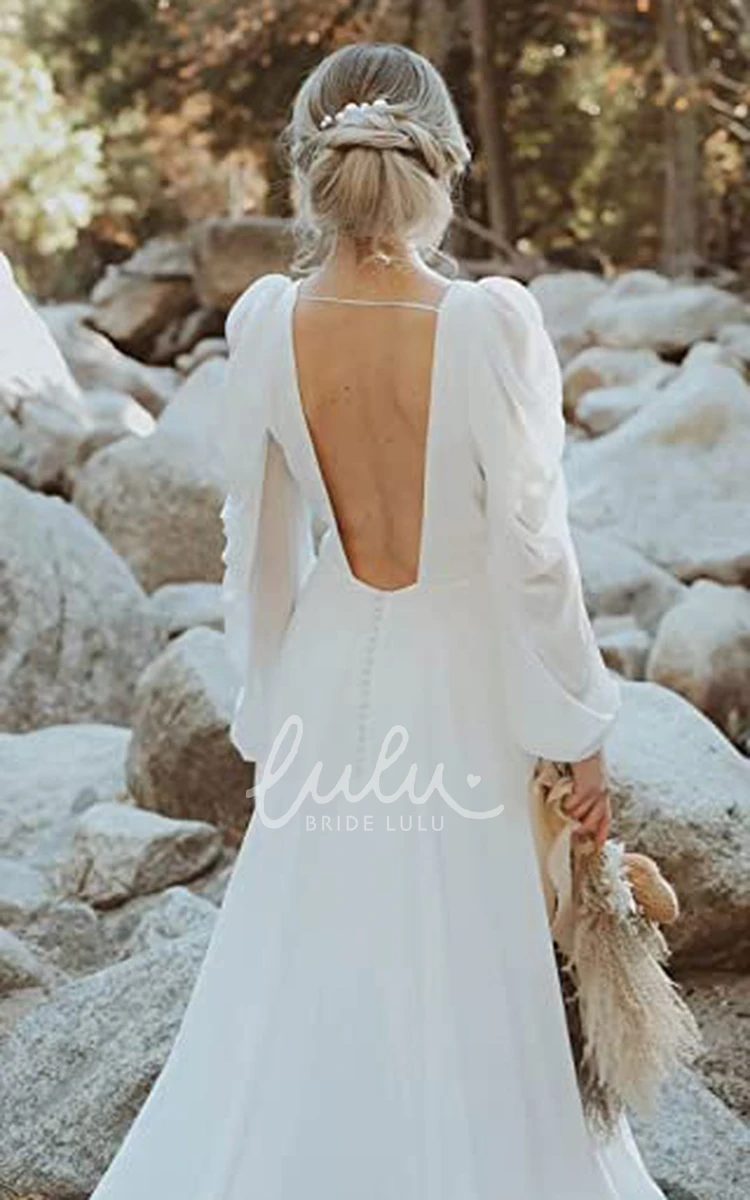 Chiffon A-Line V-Neck Wedding Dress with Open Back for Beach or Garden Wedding Elegant Flowy