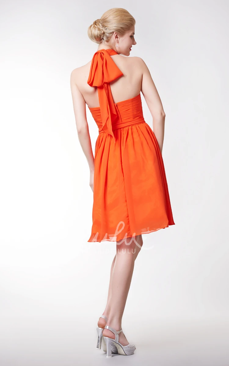 Empire Halter Neck Chiffon Bridesmaid Dress with Bow Sexy & Short