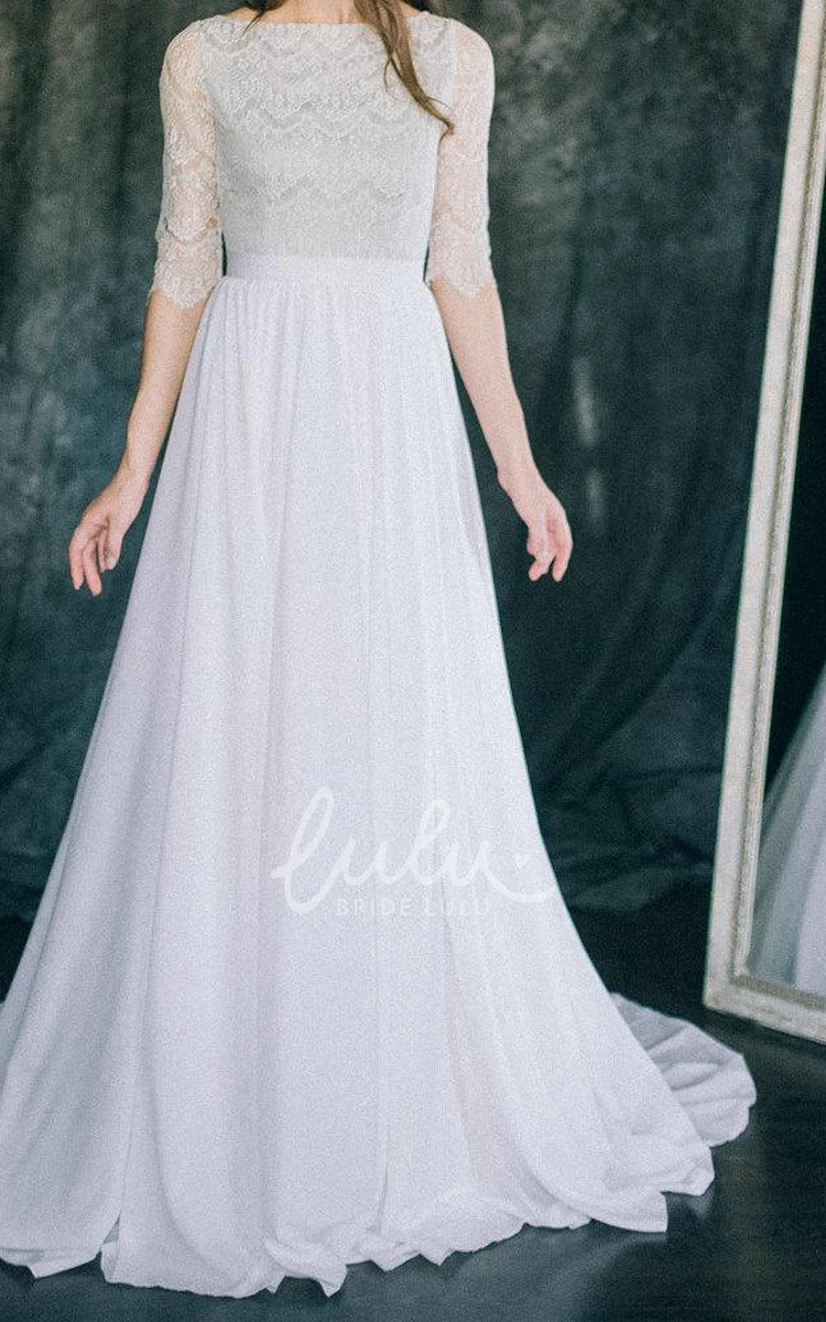 Floor-Length Chiffon Satin Wedding Dress Classic Bridal Gown