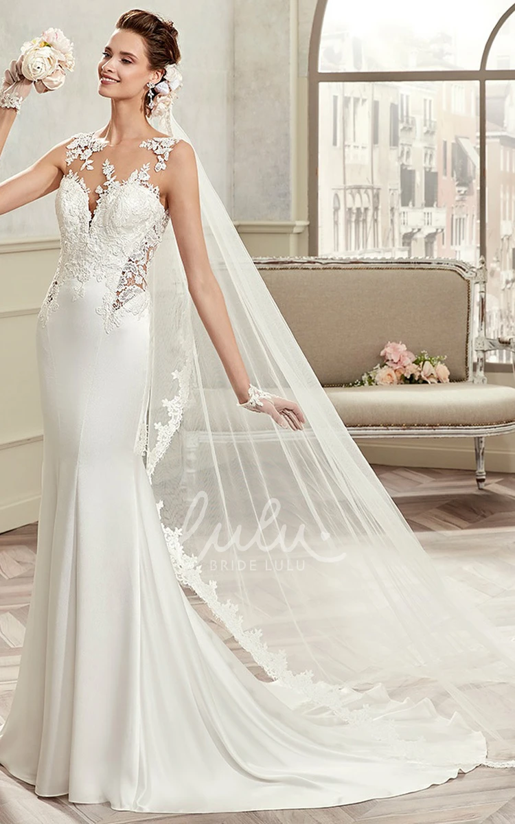 Lace Applique Illusion Waist Sheath Wedding Dress