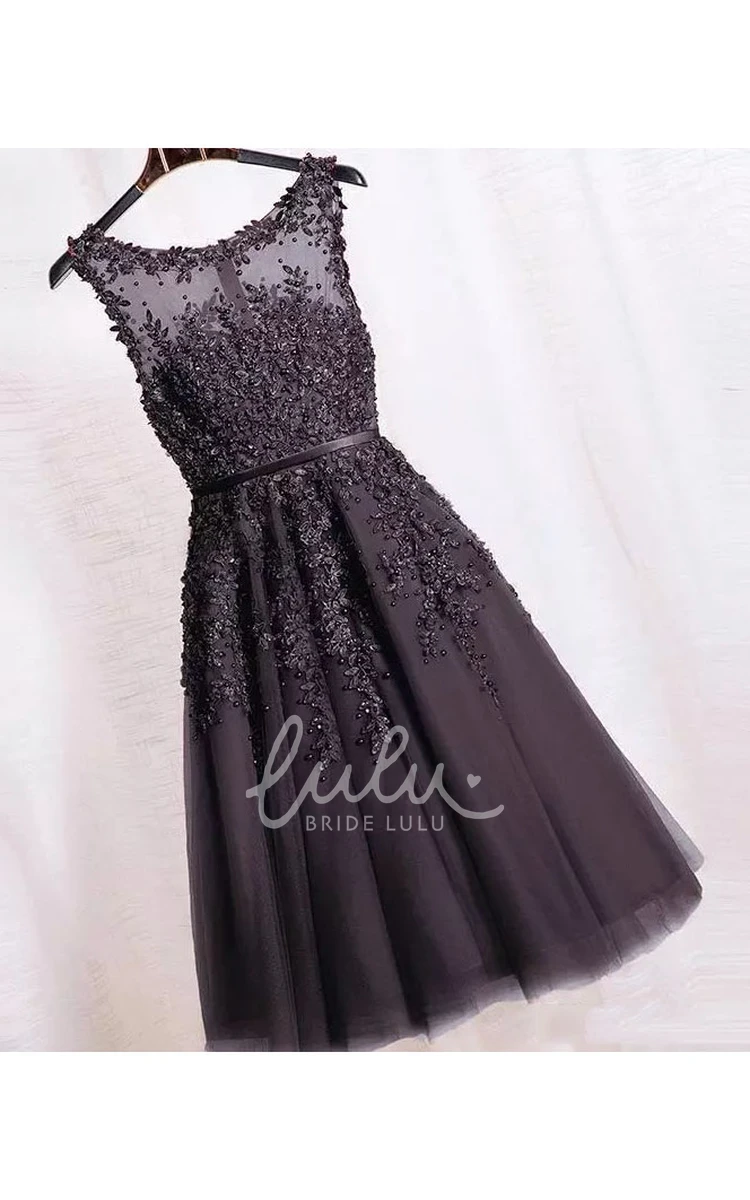 Adorable A-Line Tulle Bridesmaid Dress with Appliques and Zipper Back