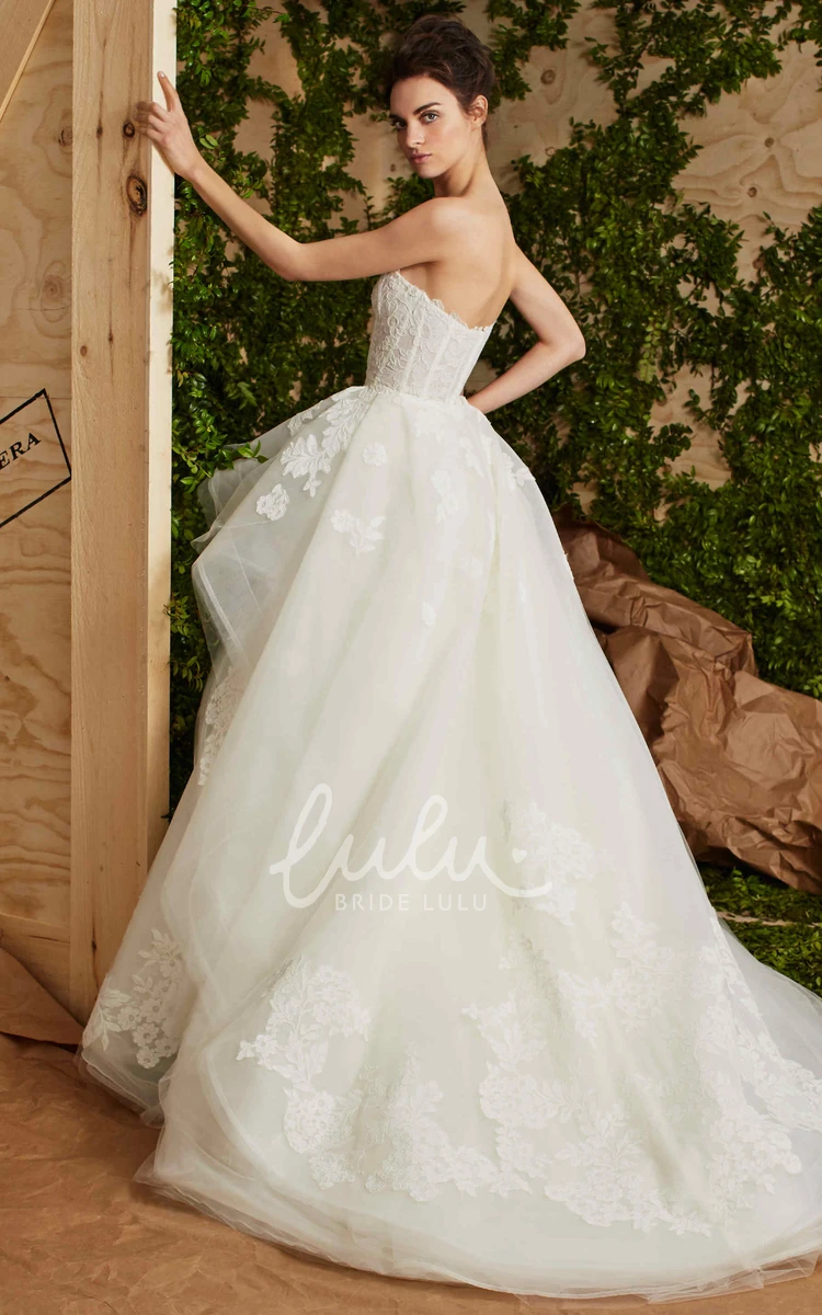 Appliqued Strapless Tulle Wedding Dress A-Line Style with Long Sleeves