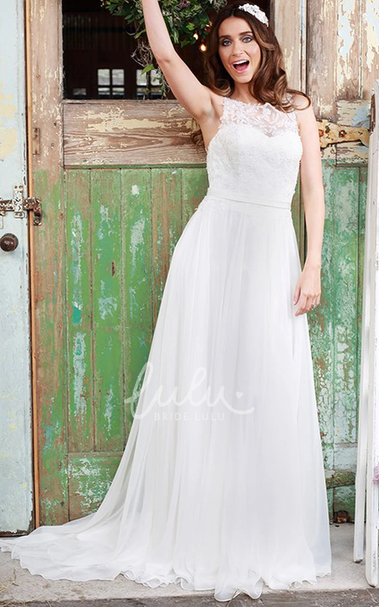 Illusion Sleeveless Tulle Wedding Dress with Scoop-Neck Beautiful Bridal Gown