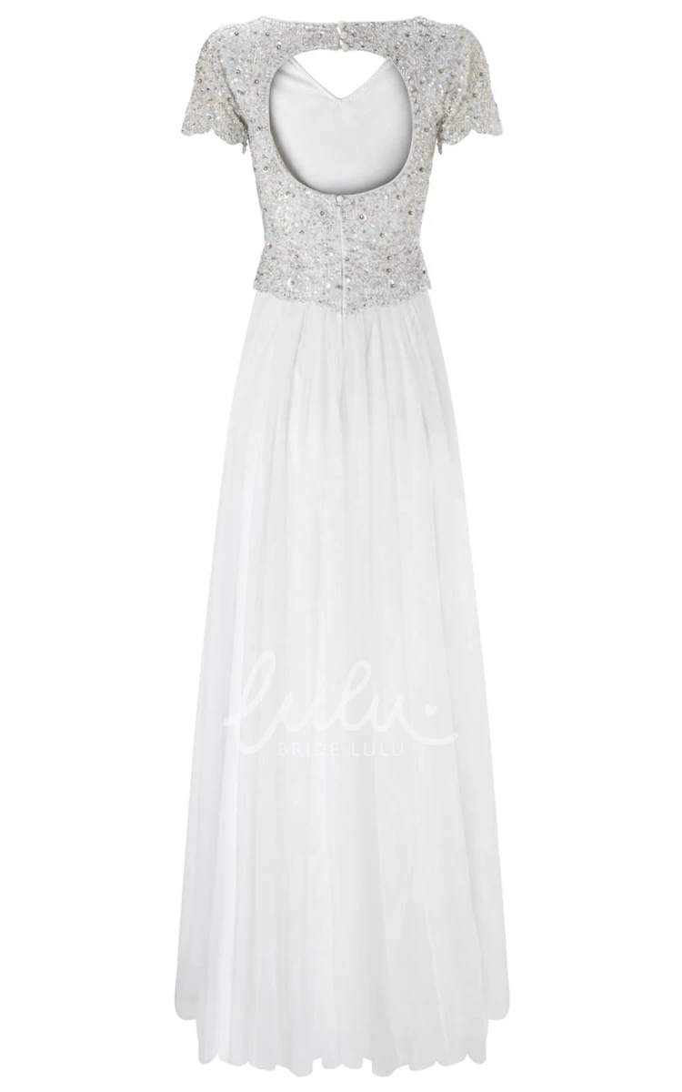 Tulle Wedding Dress with Beading Sheath V-Neck Sleeveless Sequined