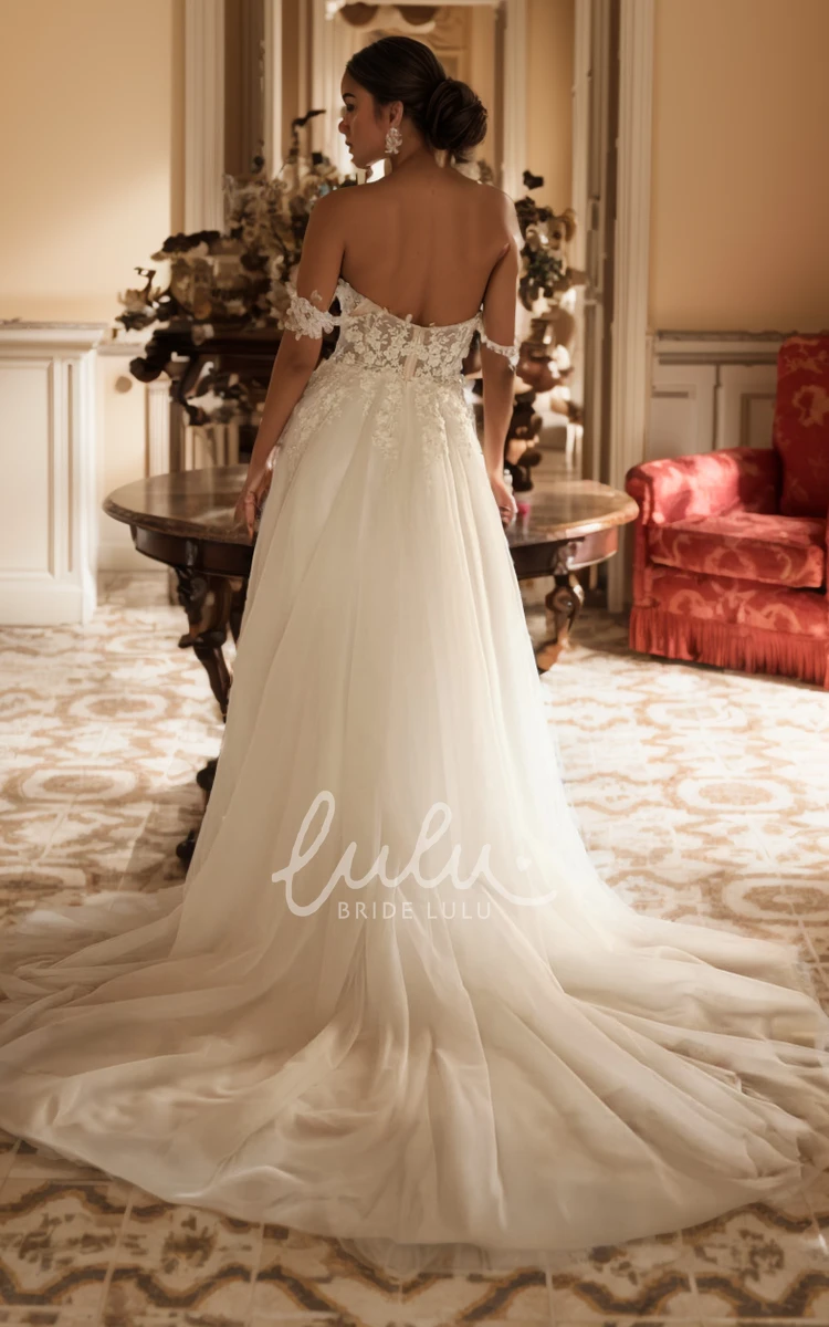 Summer Boho A-Line Off-the-Shoulder Lace Wedding Dress Modern Split Front Sleeveless Beach Bridal Gown