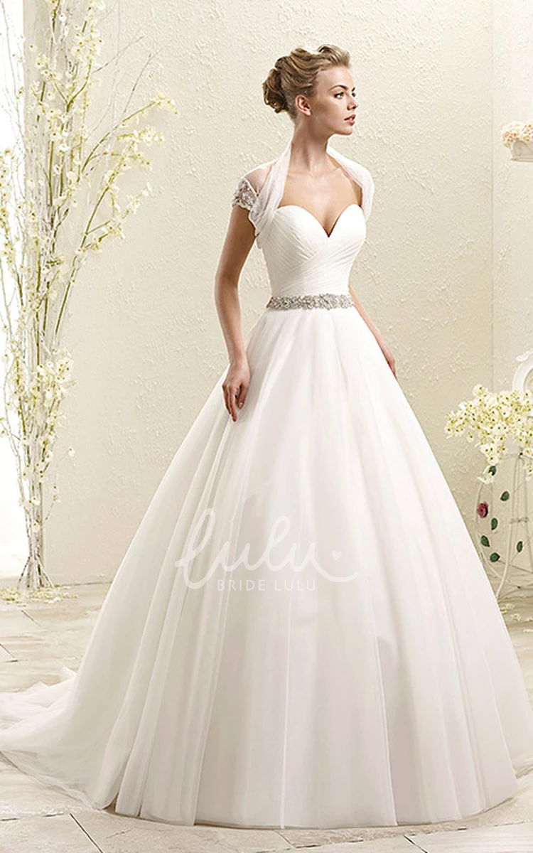 Caped Sweetheart Tulle Wedding Dress with Jewelled Waist Ball Gown Style