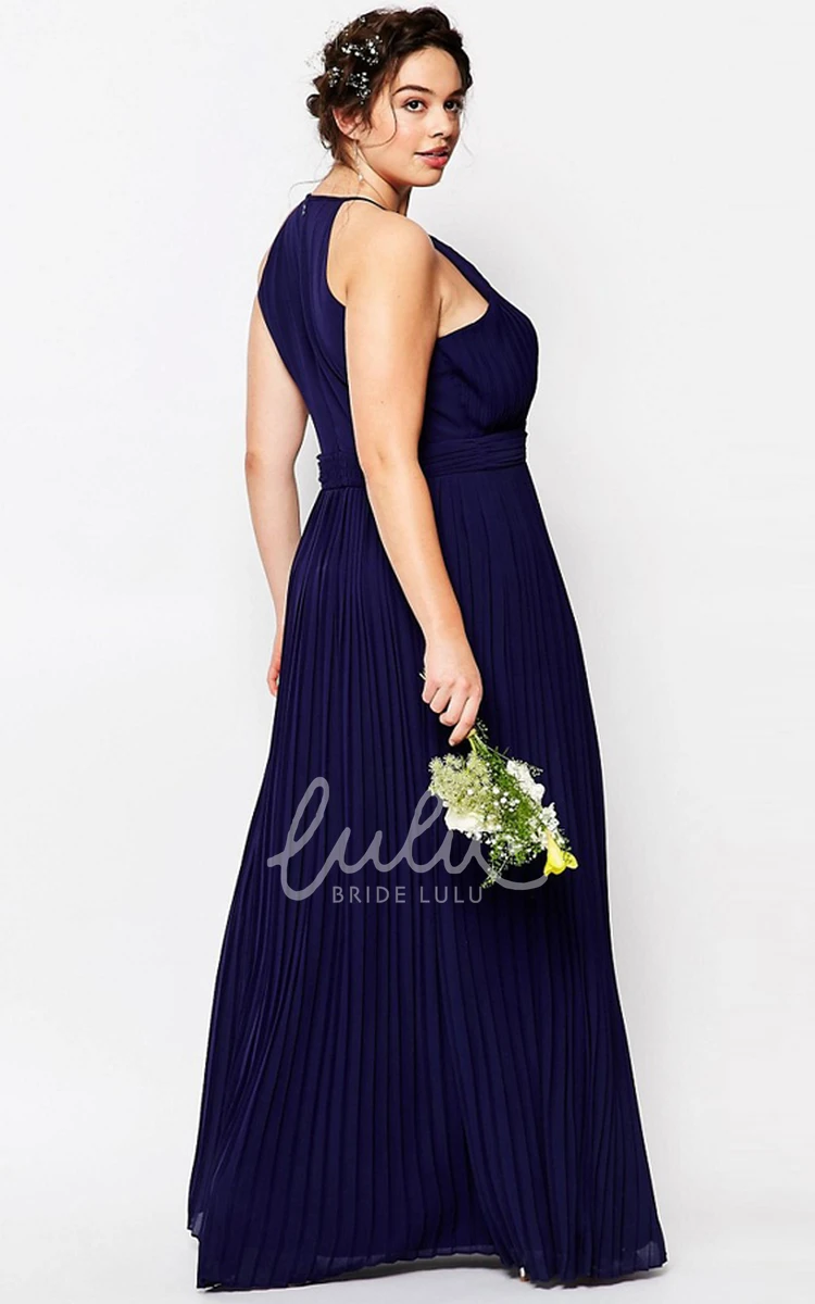 Pleated Chiffon High Neck Bridesmaid Dress Sleeveless Sheath