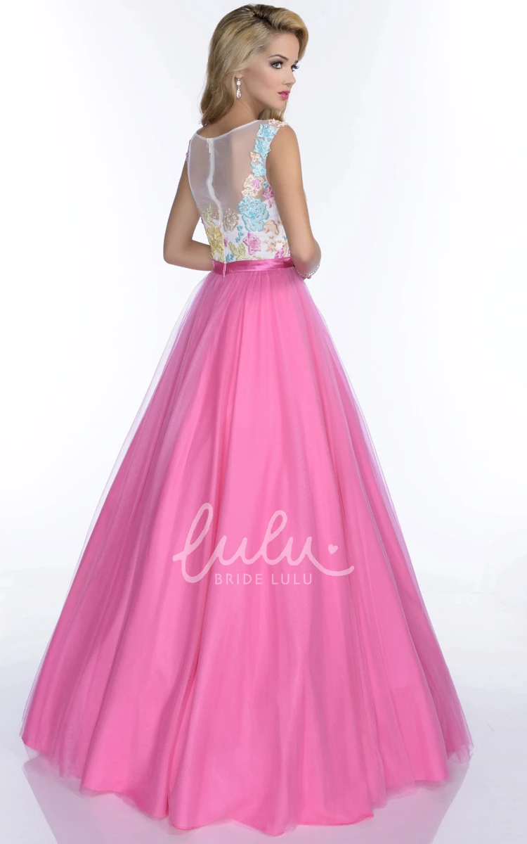 A-Line Tulle Prom Dress with Embroidered Bodice and Bateau Neck Embroidered Bateau Neck Tulle Prom Dress