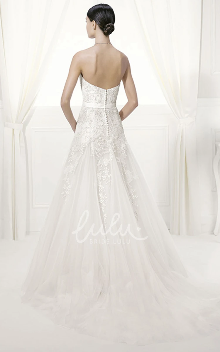 Tulle A-Line Bridal Gown with Belt and Lace Wedding Dress