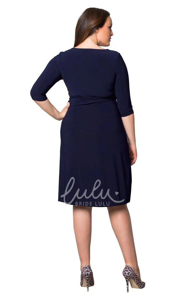 Knee-length Ruched Jersey Dress with Half Sleeves for Casual Occasions