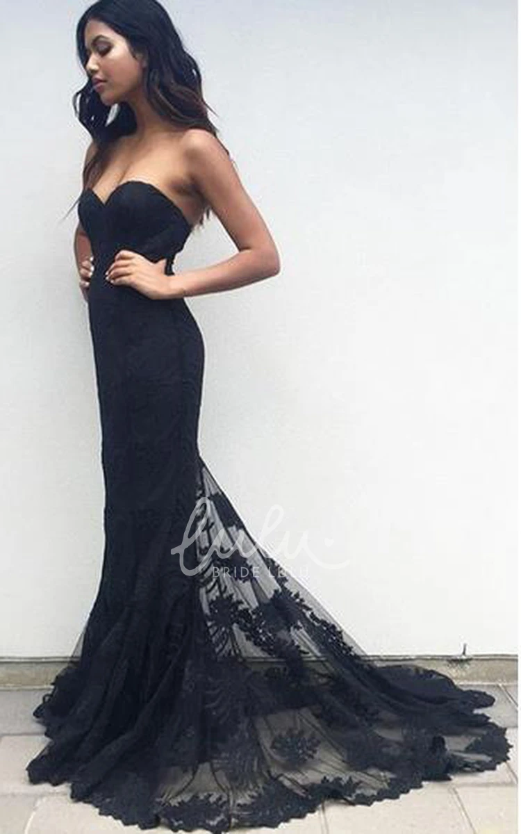 Lace Strapless Sweetheart Sleeveless Mermaid Evening Dress Sweep Train