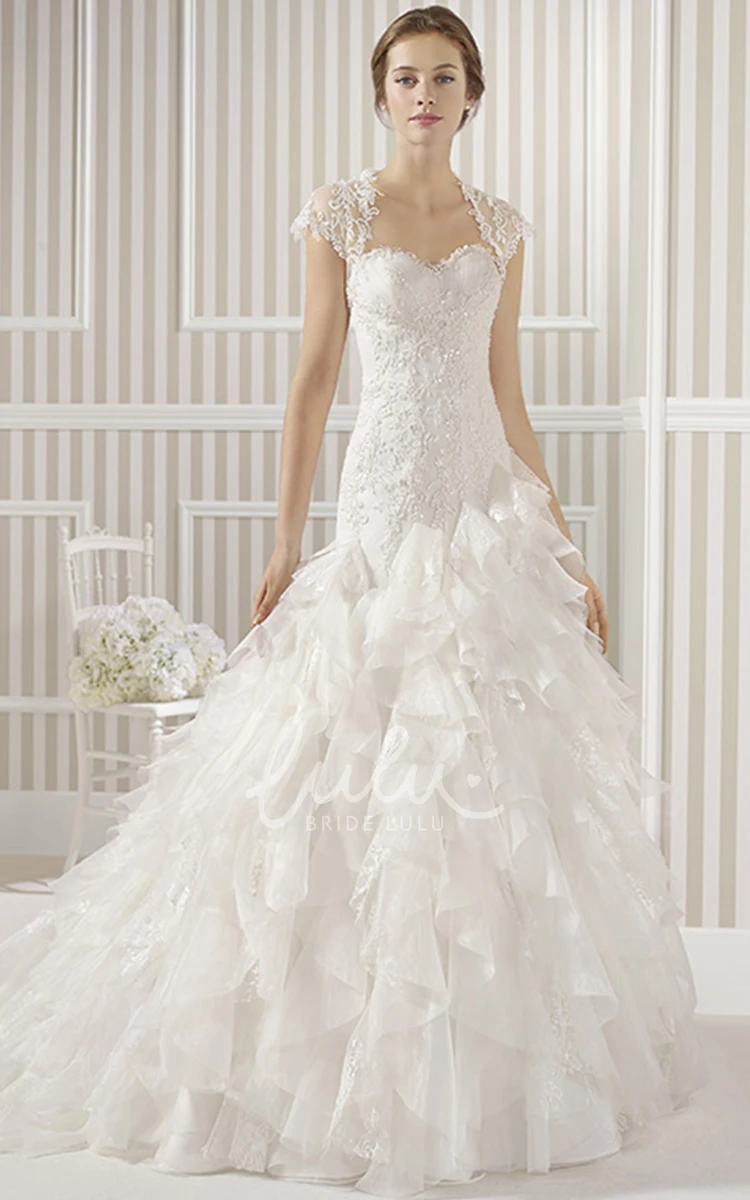 Long Beaded A-Line Organza Wedding Dress with Appliques