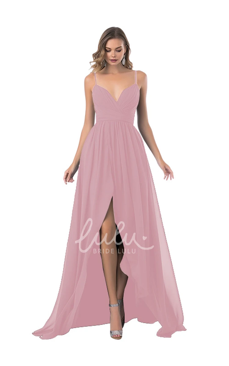 A-Line Chiffon Romantic Bridesmaid Dress with Split Front Elegant Wedding Dress