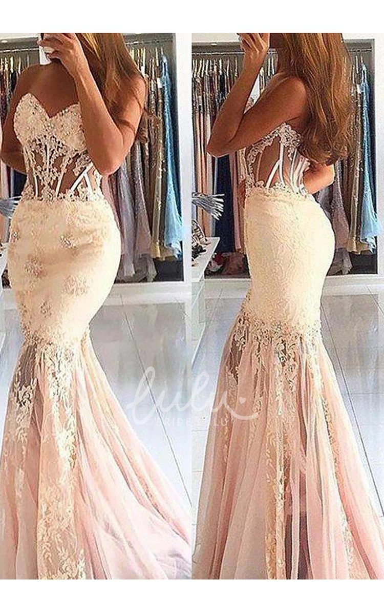 Mermaid Trumpet Lace Tulle Formal Dress with Sweetheart and Sweep Brush Train